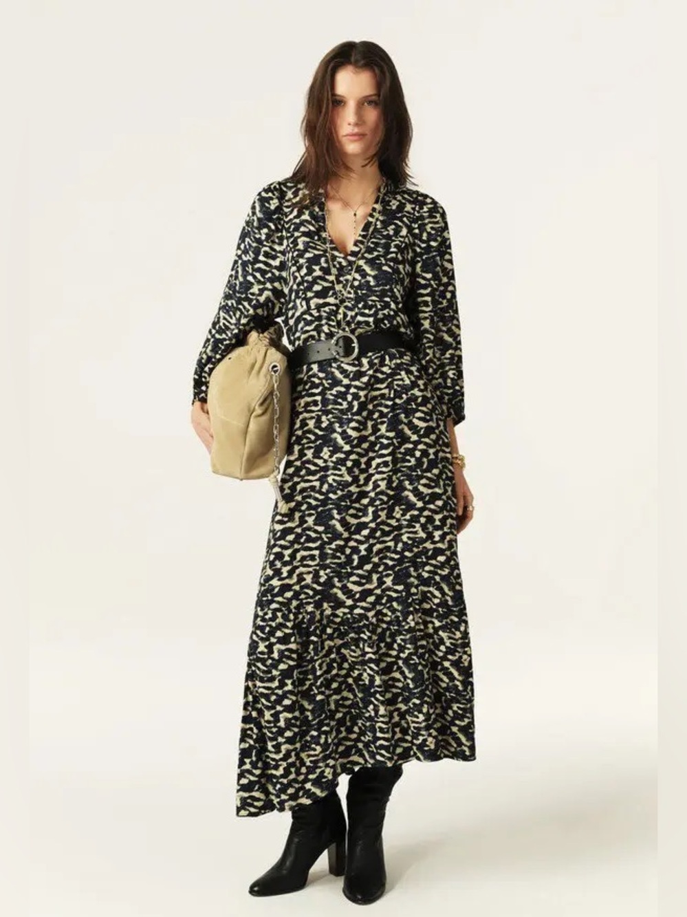 NEW ba&sh navy and Cream Agatha Maxi Dress size 3 US Large NWT
